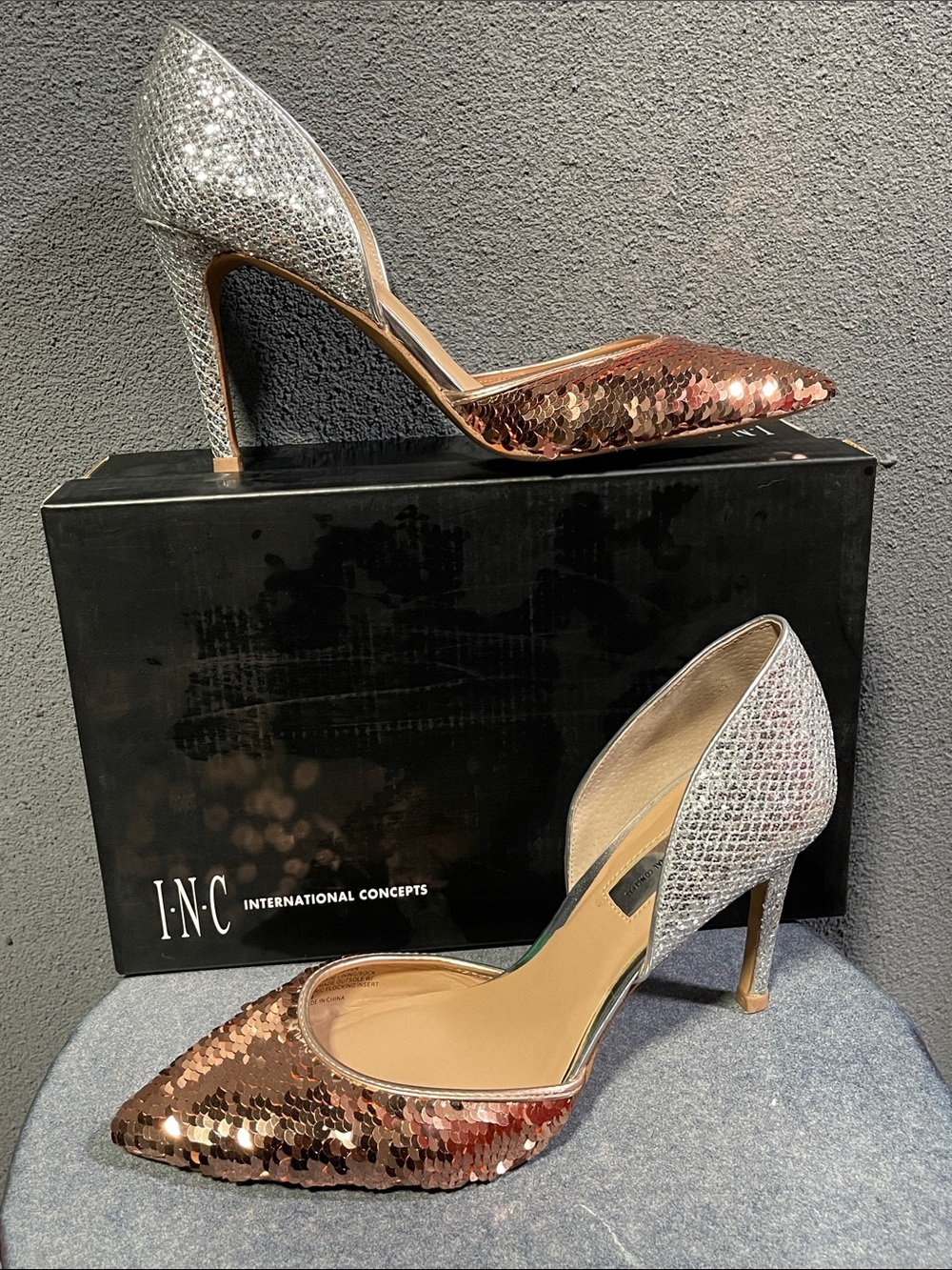 INC International Concepts Rose Gold & Silver Sequin D'Orsay Pumps
